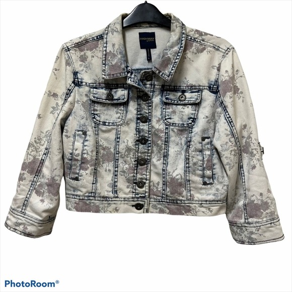 Highway Jeans Floral Acid Washed Cropped Jacket - Picture 1 of 6